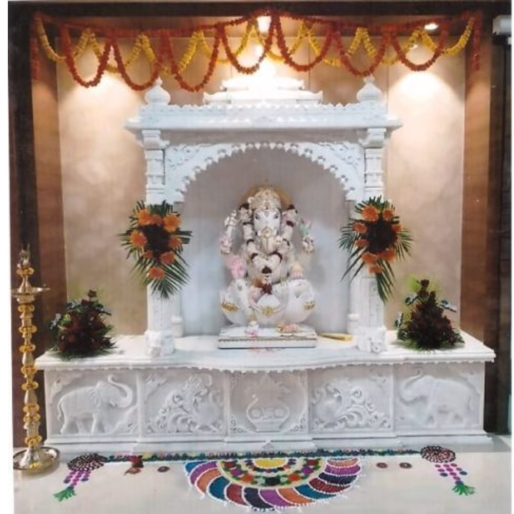 Carved inlay white marble temple