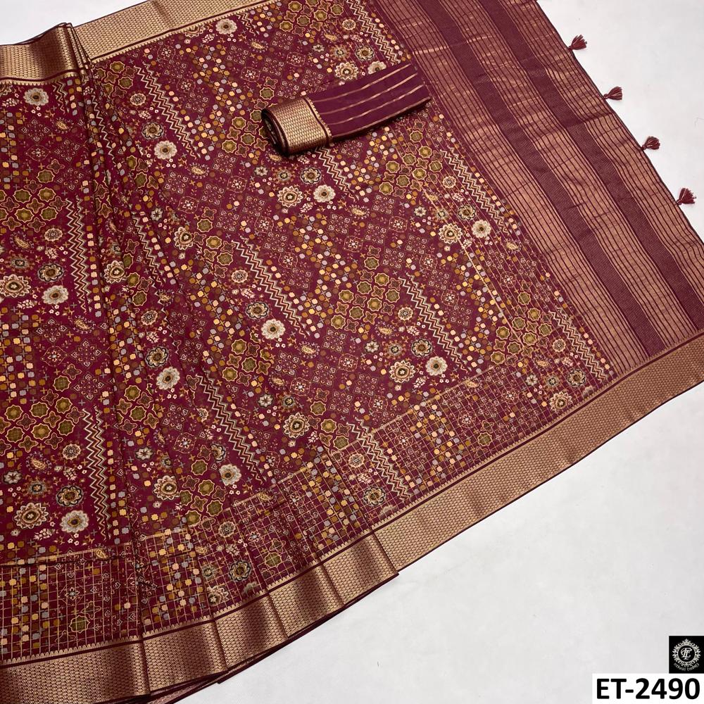 RED BANDHANI CHIT PALLU SAREE 