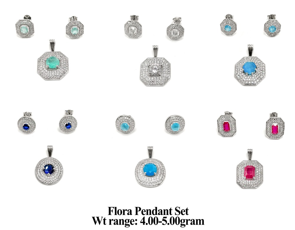 92.5 Silver Flora Pendant Set