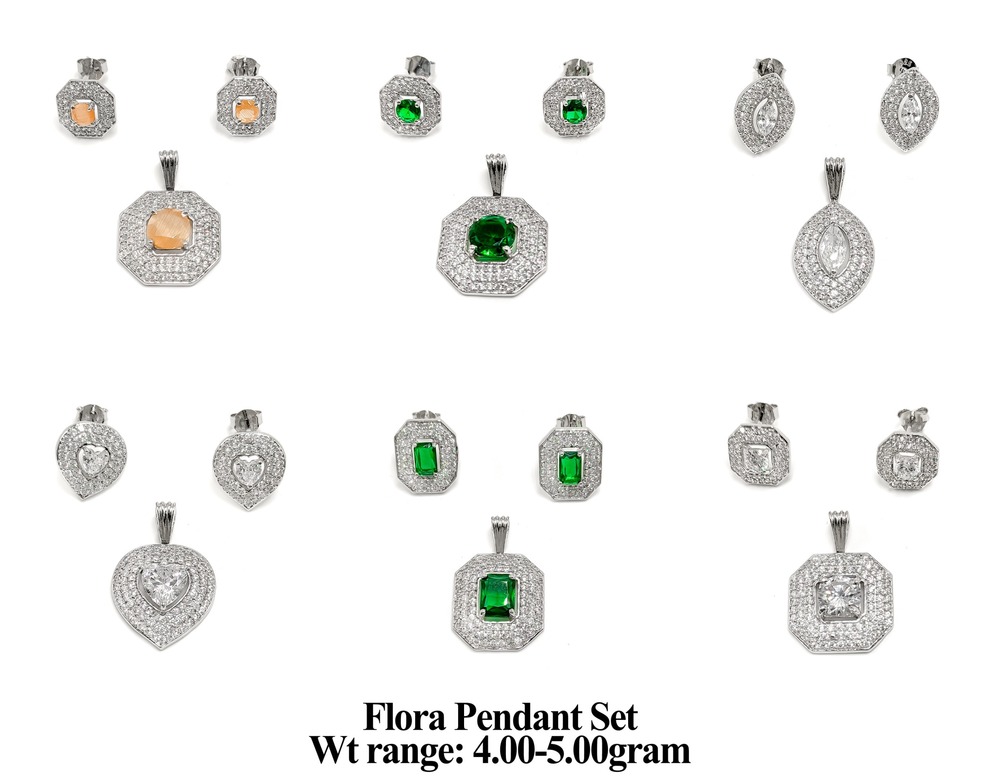 92.5 Silver Flora Pendant Set
