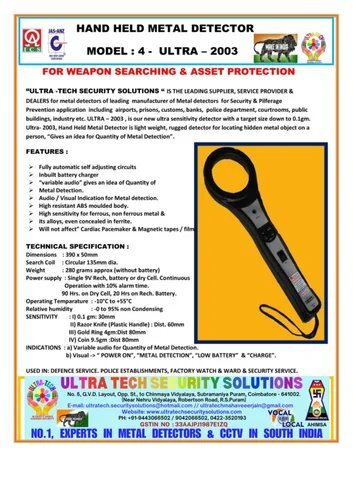 HAND HELD METAL DETECTOR 4 ULTRA 2003