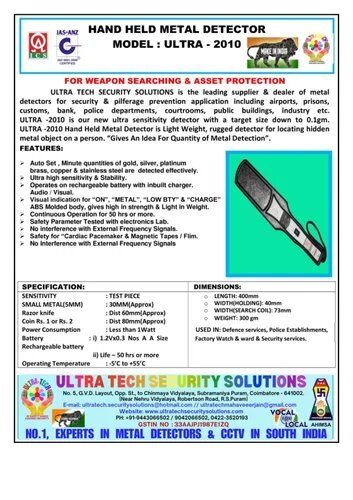 ULTRA 2010 Handheld Metal Detector