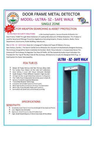 Ultra Sz Safe Walk Single Zone Door Frame Metal Detector - Color: Grey