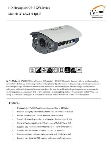 8 Mp Bullet Camera - Iv-ca2fh-q8-e - Application: Indoor