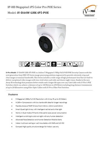 Iv-da4w-lhk-ip5-poe 5 Mp Ip Colour Pro Camera - Camera Range: 10 To 20 M