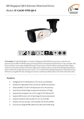 Iv-Ca6w-Vfm-Q8-S 8 Mp Varifocal Motorized Bullet Camera