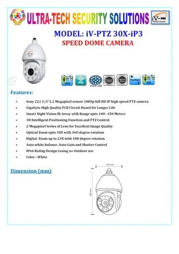 Iv-ptz 30x-ip3 - Iv Pro Speed Dome Camera - Application: Outdoor
