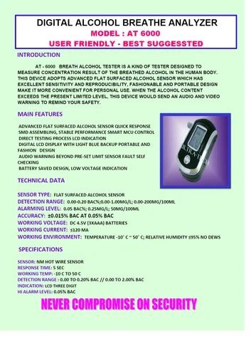 Digital Breath Alcohol Tester - Color: Black