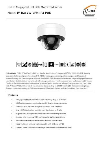 3 Mp Ip Poe Varifocal & Motorized Dome Camera - Iv-d21vw-vfm-ip3-poe