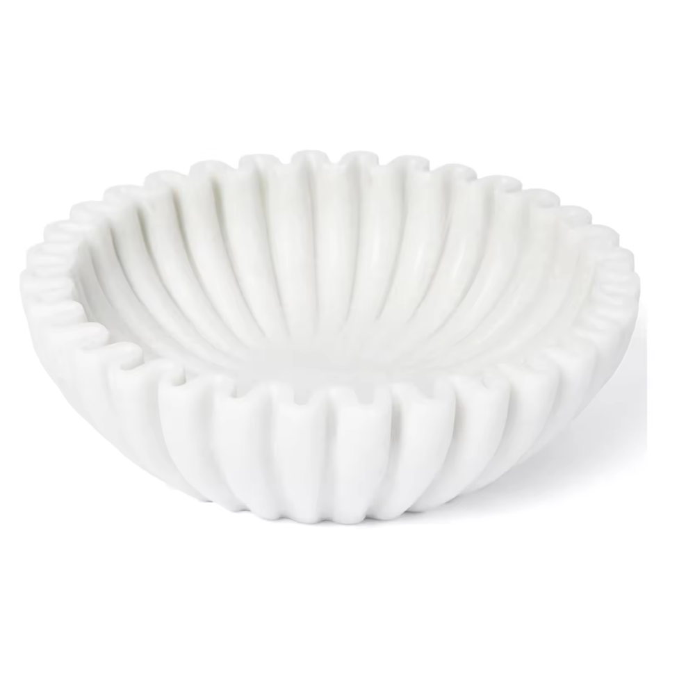Carved White Marble Decorative Bowl