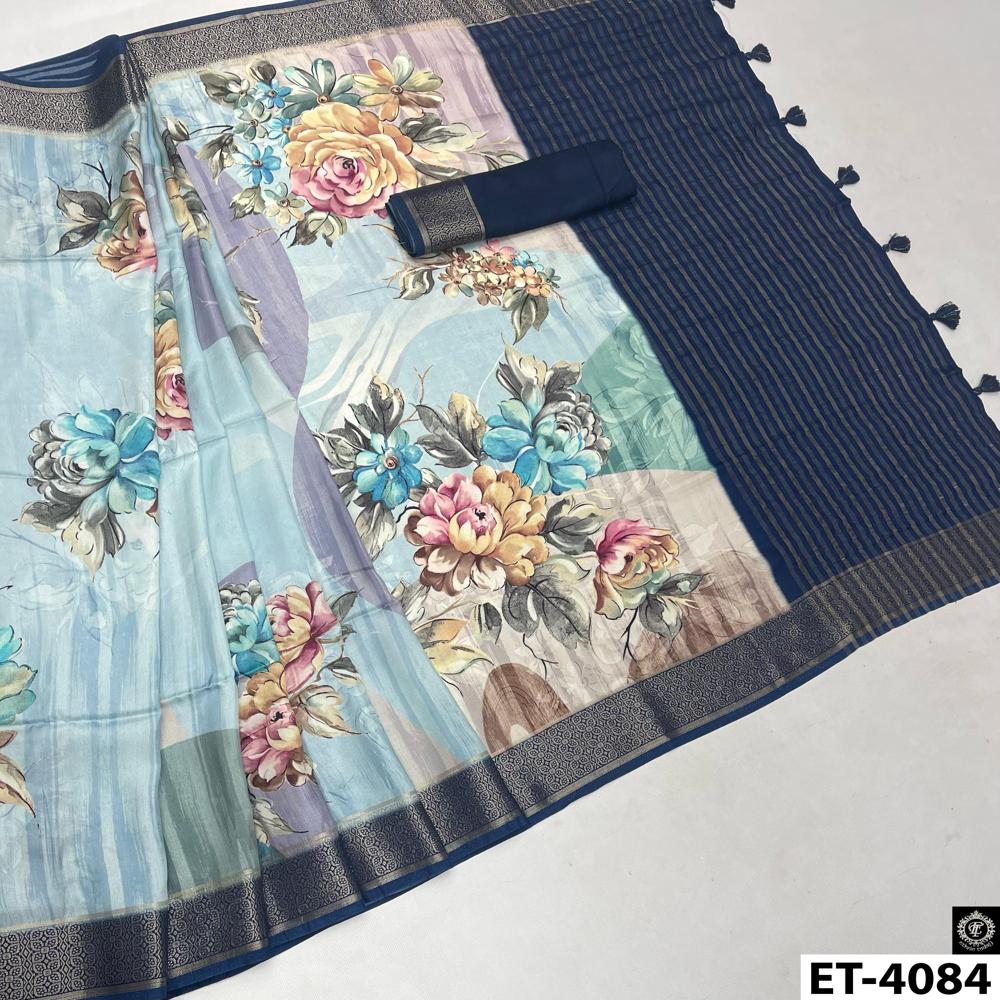 Morden Sky Blue Saree - Fabric Type: Art Silk