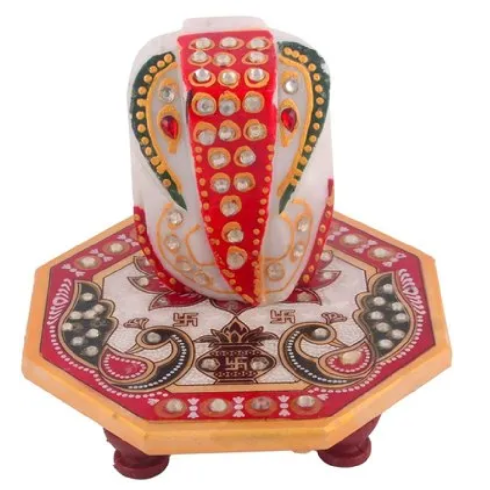 Marble Ganesh With Chowki - Product Type: Sculpture