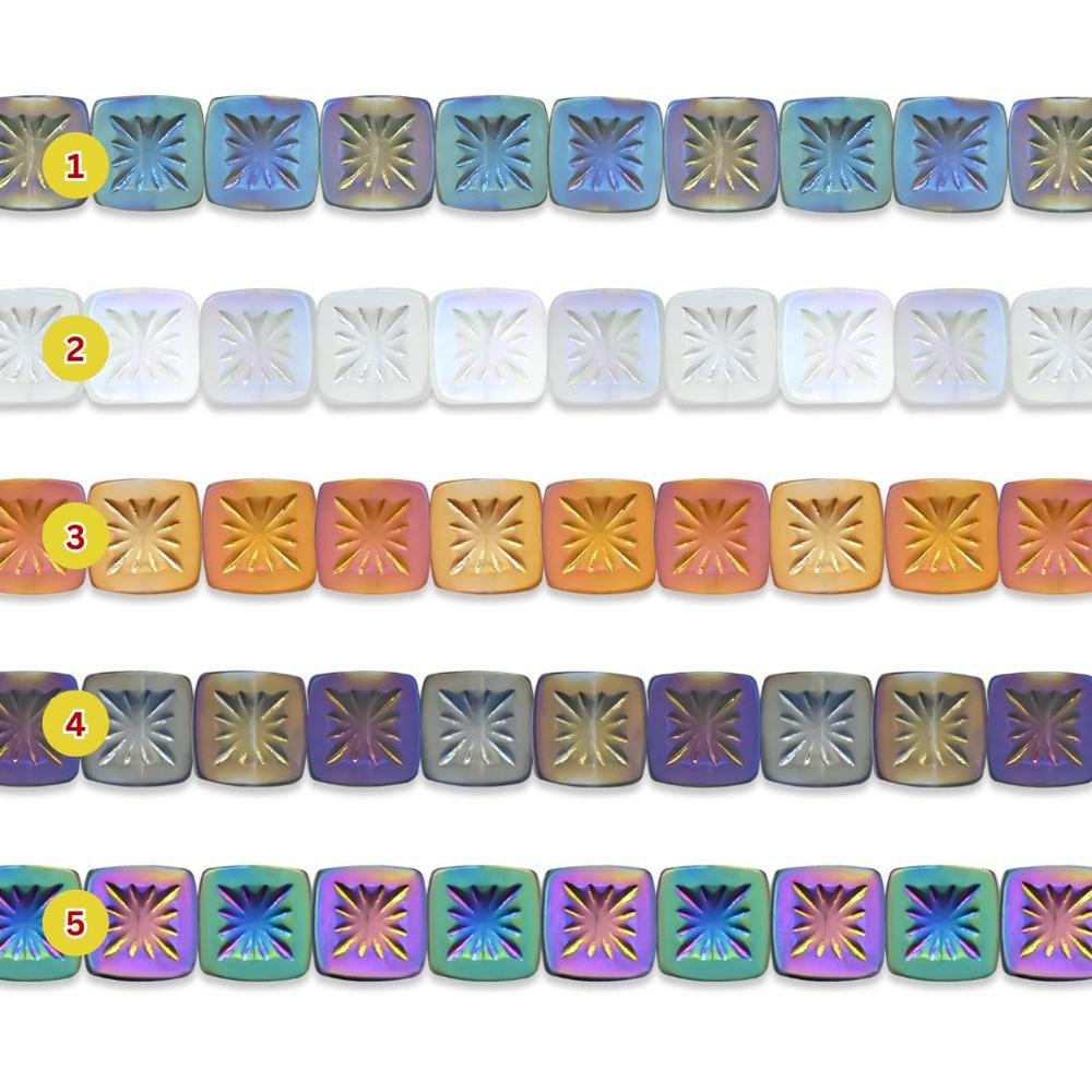 Designer Square Stone Glass Beads | Size : 11mm | Qty : 1per line-60pcs approx