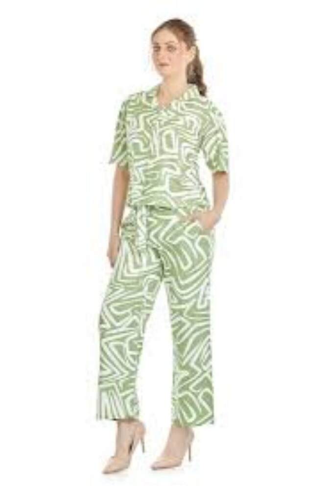 Shirt And Straight Pants Co-ord Set For Women - Color: Multicolor