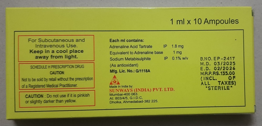 1mg Epitrate Adrenaline Injection