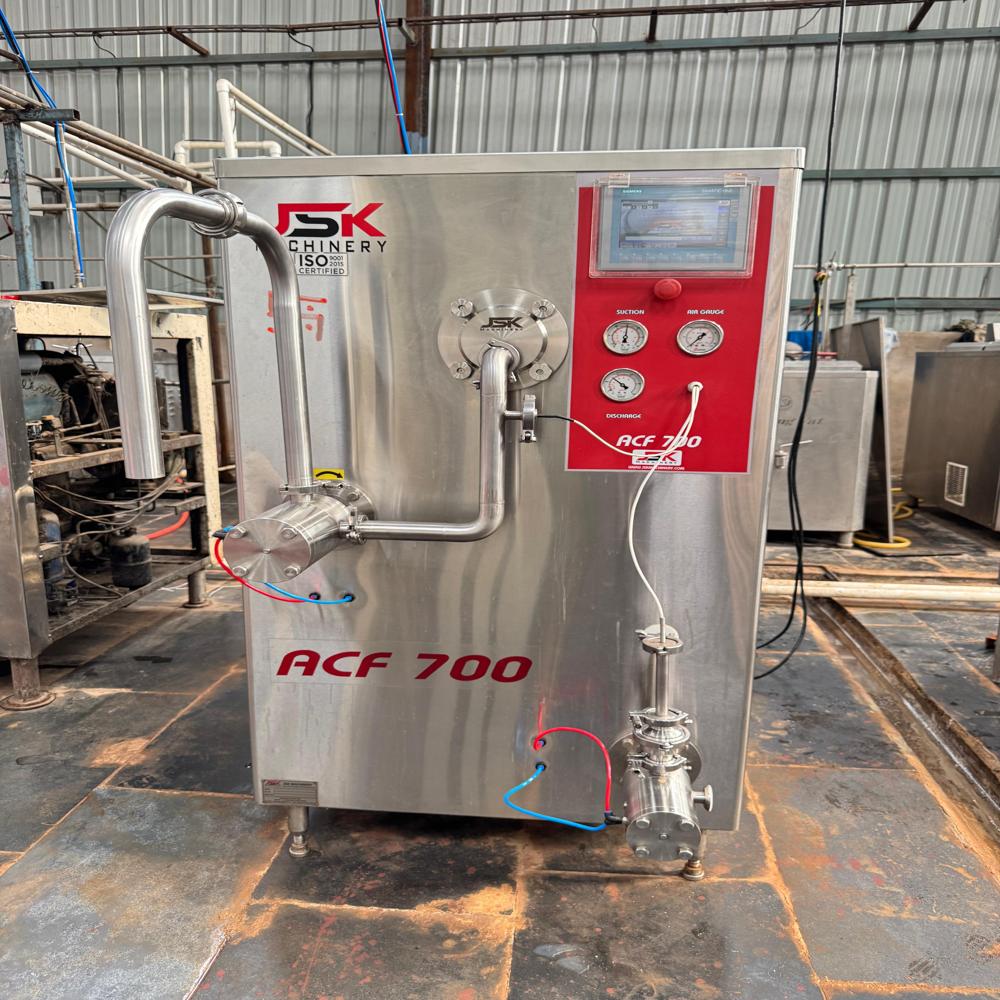 Semi Automatic Continuous Freezer - Silver Rectangle Design | 6-12 Month Warranty, Double Gear Pump Technology For Enhanced Air Mixing