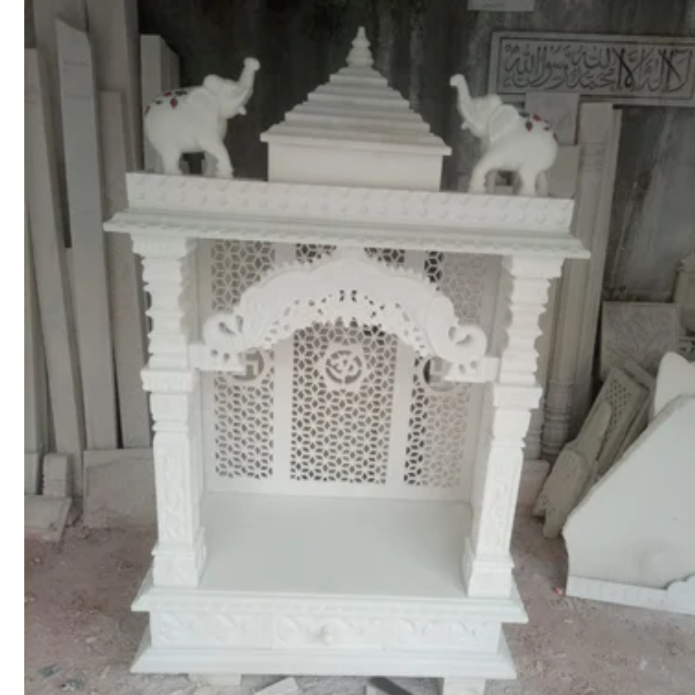 Carved White Makrana Marble Temple