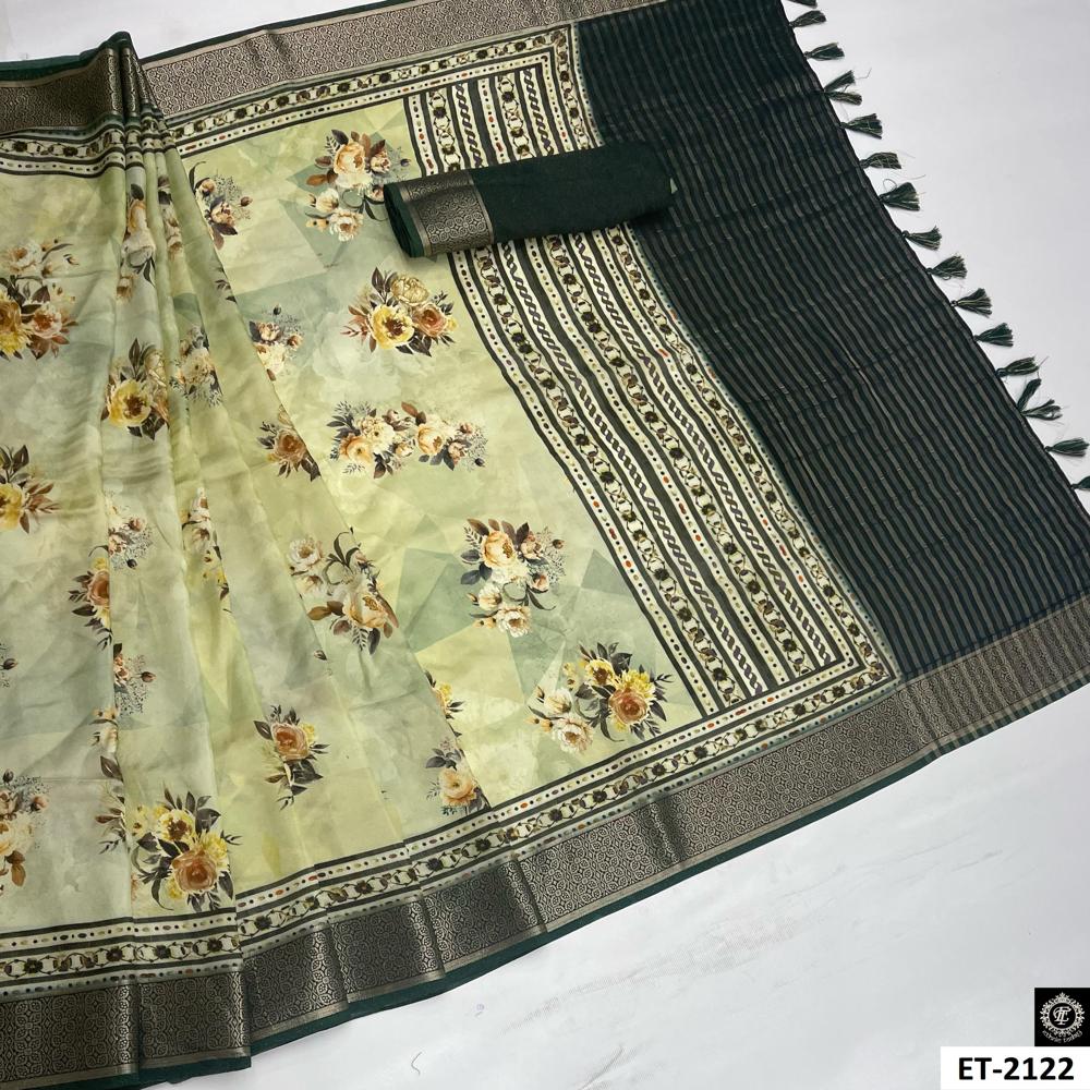 Olive Floral Printed Saree