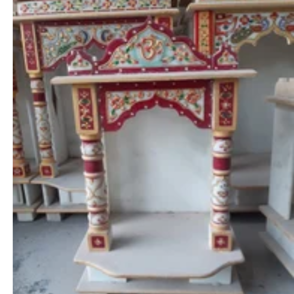 Painted White Marble Pooja Mandir