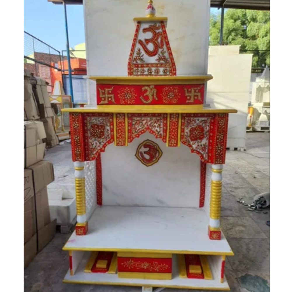 Painted White Marble Pooja Mandir