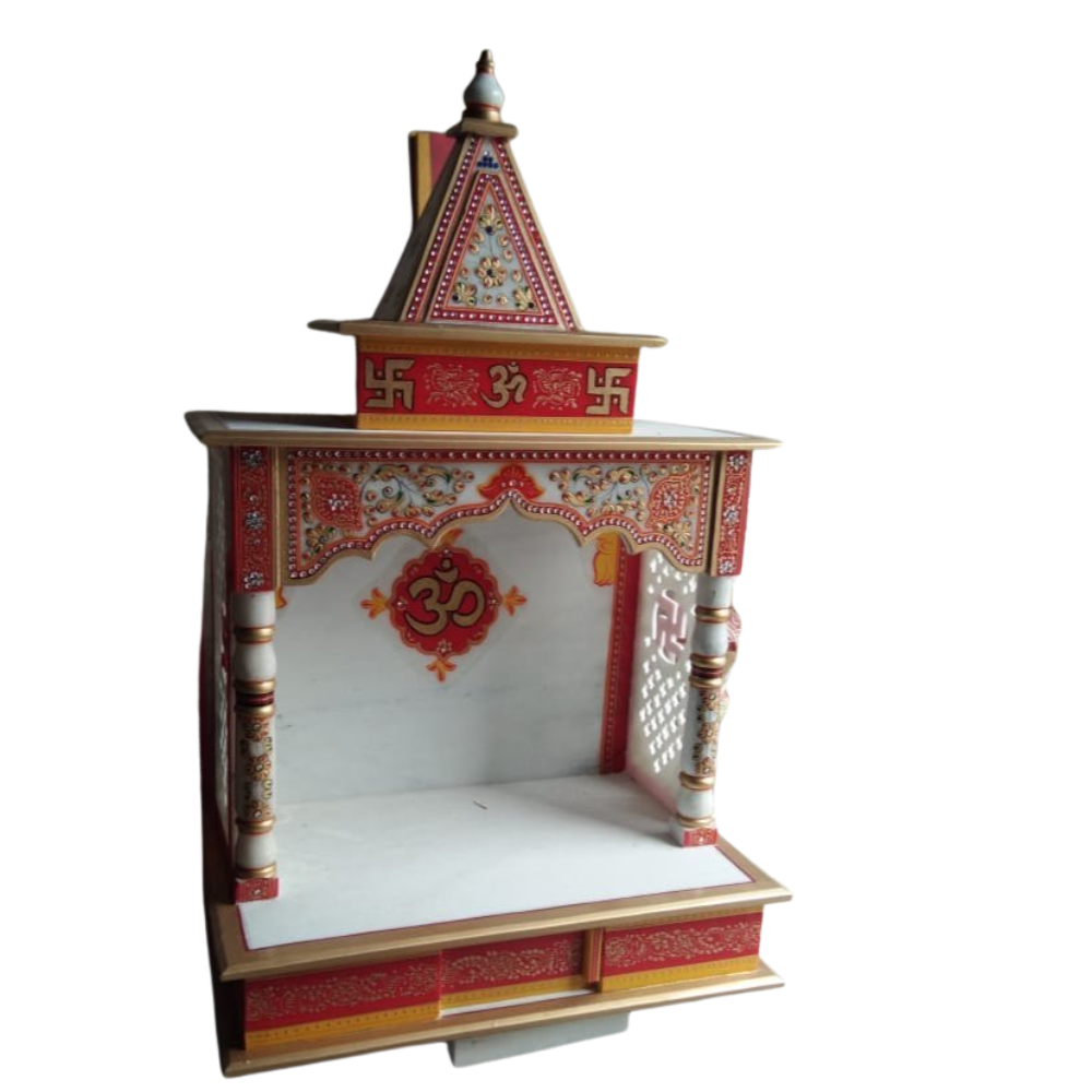 Painted White Marble Pooja Mandir
