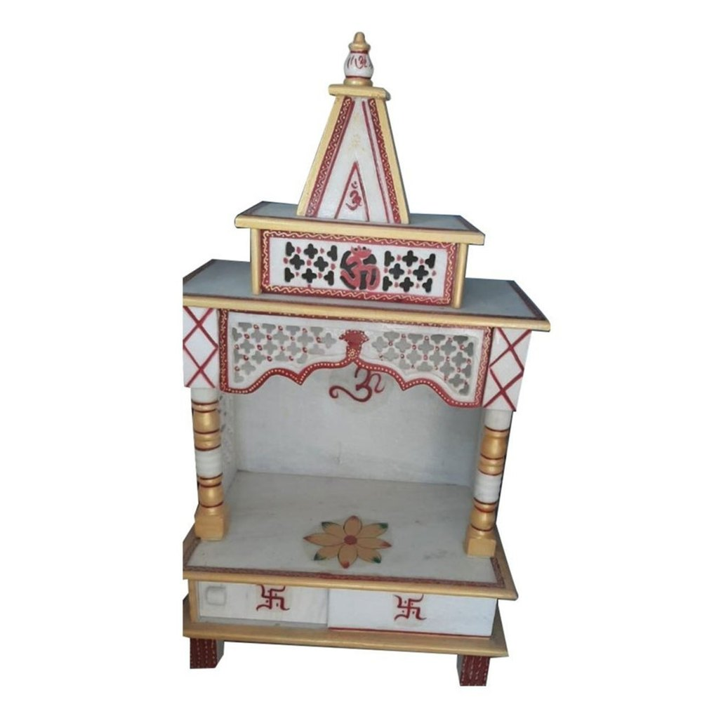 Painted White Marble Pooja Mandir