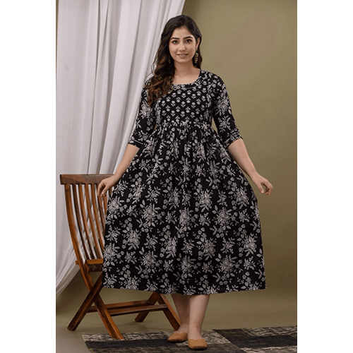 Black Floral Maternity And Feeding Anarkali Kurti