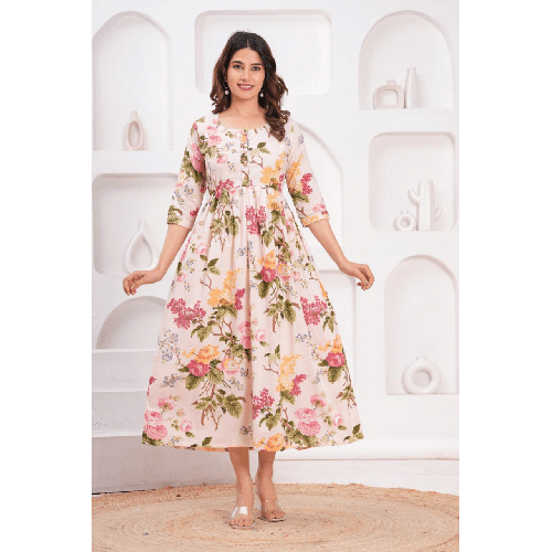 Blush Pink Floral Anarkali Maternity Kurti