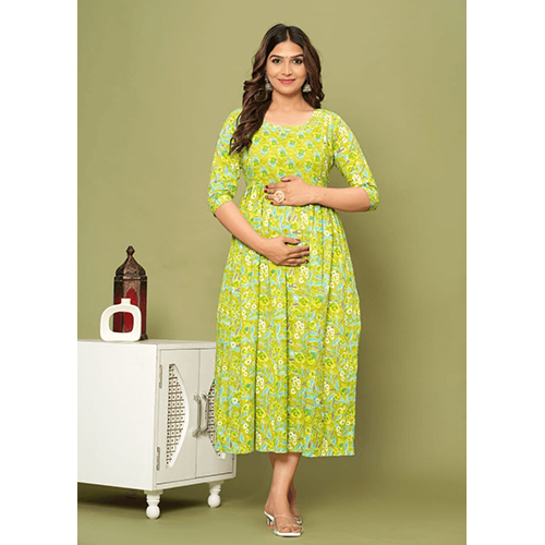 Comfort Fit Maternity And Feeding Calf-Length Dress - Color: Multicolor