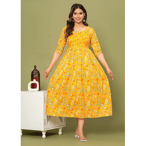 Golden Yellow Floral Print Maternity And Feeding Flared Midi Dress - Color: Multicolor