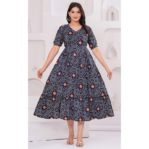 Navy Blue Ethnic Print Maternity Dress - Color: Multicolor