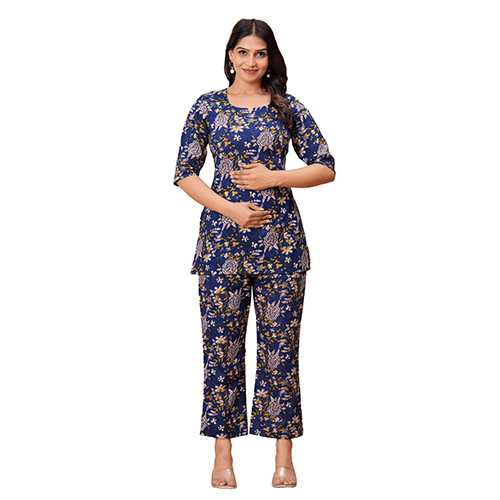 Navy Floral Easy Feed Co-Ord Maternity Pyjama Set - Color: Multicolor
