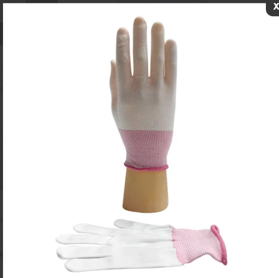 Imported Cotton Gloves - Breathable Seamless Knitted Cotton, Black And White Variants | Pu Coated For Grip, Elastic Wrist Cuff, 13-gauge Fit, Reusable