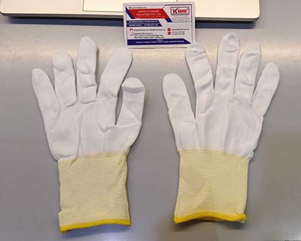 Imported Cotton Gloves - Breathable Seamless Knitted Cotton, Black And White Variants | Pu Coated For Grip, Elastic Wrist Cuff, 13-gauge Fit, Reusable