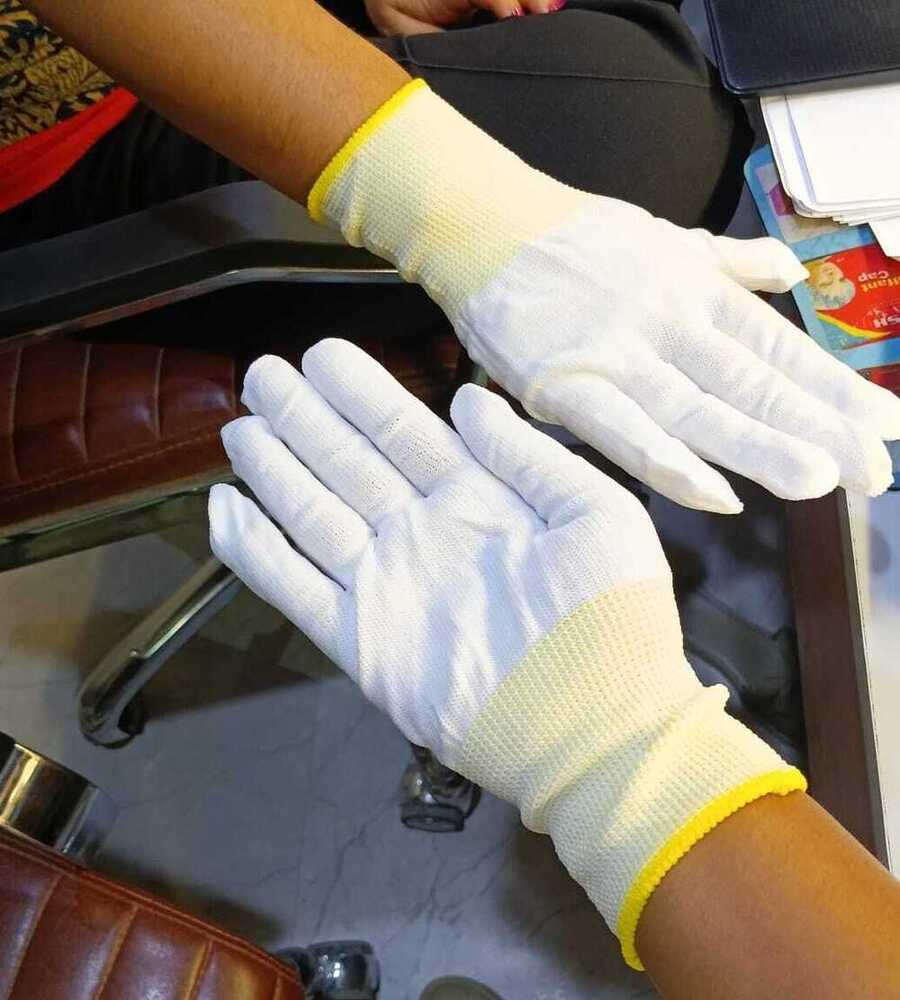 Imported Cotton Gloves - Breathable Seamless Knitted Cotton, Black And White Variants | Pu Coated For Grip, Elastic Wrist Cuff, 13-gauge Fit, Reusable