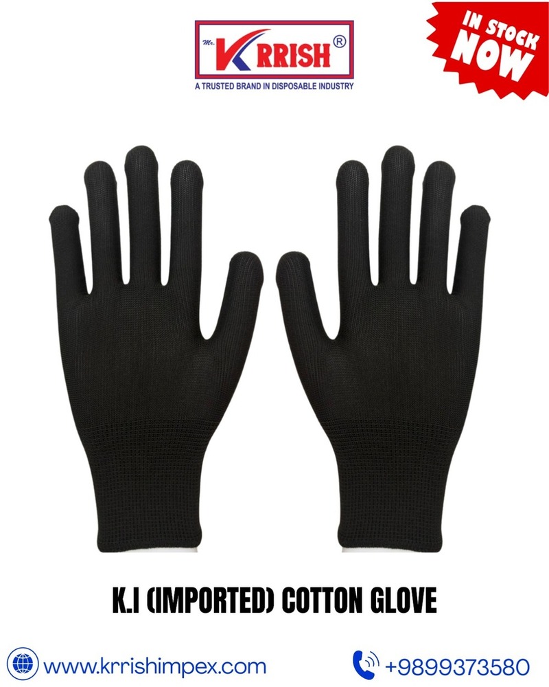 Imported Cotton Gloves - Breathable Seamless Knitted Cotton, Black And White Variants | Pu Coated For Grip, Elastic Wrist Cuff, 13-gauge Fit, Reusable