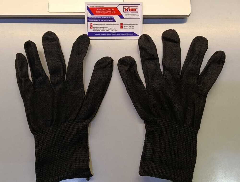 Imported Cotton Gloves - Breathable Seamless Knitted Cotton, Black And White Variants | Pu Coated For Grip, Elastic Wrist Cuff, 13-gauge Fit, Reusable