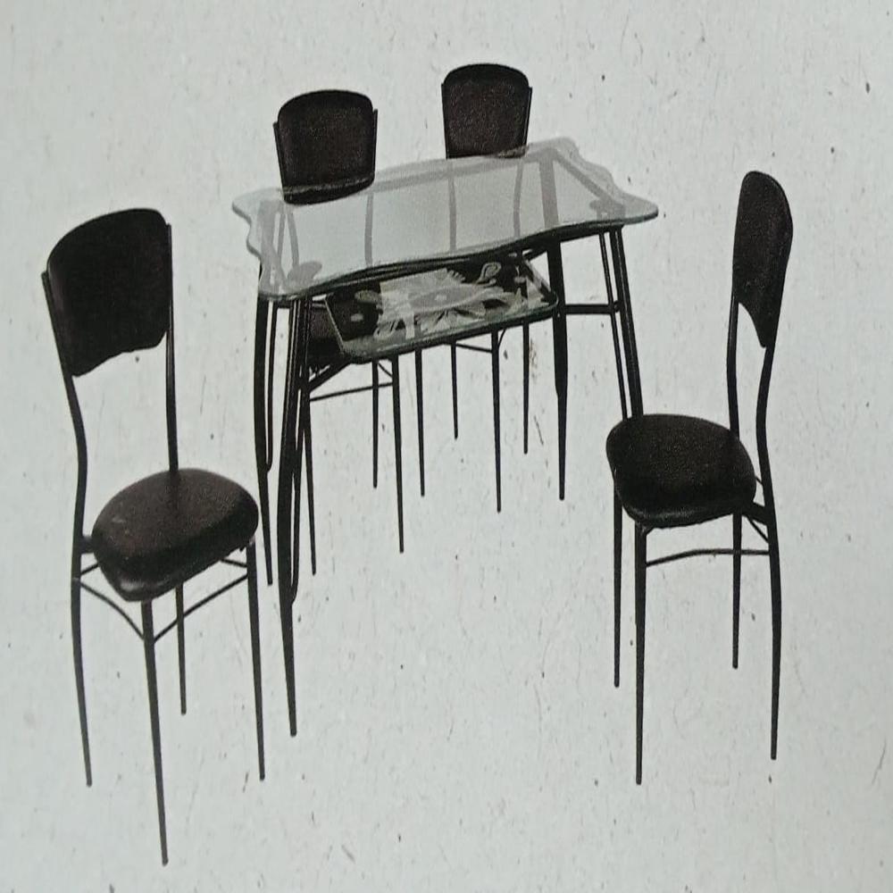 OM WOODS DD-310/ DMC-107 (4'*2.5) DINING SET - Glass Table Top, 4 Seater Size 4x2.5 ft, Black Color, Eco-Friendly | Smooth Finishing, Warranty Included