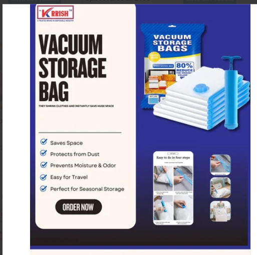 IMPORTED VACUUM BAG - Multi-Layer Plastic, Combo Pack (5 Bags - 40x60cm, 50x70cm, 60x80cm) + Free Hand Pump | Airtight, Leak-Proof, Reusable, Moisture & Dust Protection