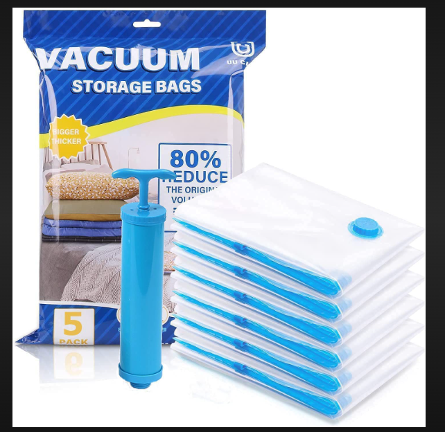 IMPORTED VACUUM BAG - Multi-Layer Plastic, Combo Pack (5 Bags - 40x60cm, 50x70cm, 60x80cm) + Free Hand Pump | Airtight, Leak-Proof, Reusable, Moisture & Dust Protection