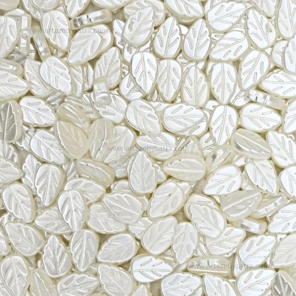 2 Hole Leaf Pearlized Beads | Size : 13mm