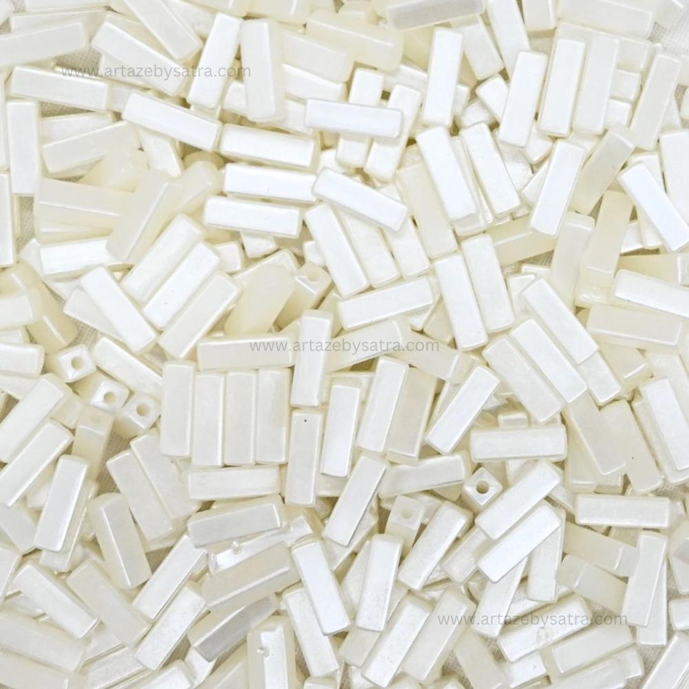 2 Hole Rectangle Stick Pearlized Beads | Size : 13mm