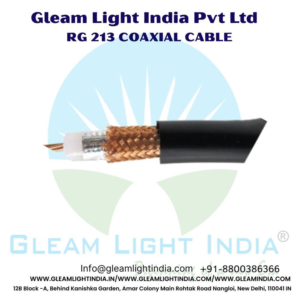 Rg213 Coaxial Cable - Copper Solid Conductor, 50 Ohm Impedance, 9 Db Attenuation At 1 Ghz, Pvc Jacket, Black, Warranty Included | Industrial Applications, Round Shape, Brown Connector