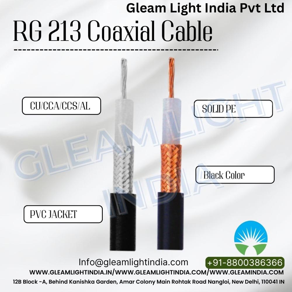 Rg213 Coaxial Cable - Copper Solid Conductor, 50 Ohm Impedance, 9 Db Attenuation At 1 Ghz, Pvc Jacket, Black, Warranty Included | Industrial Applications, Round Shape, Brown Connector