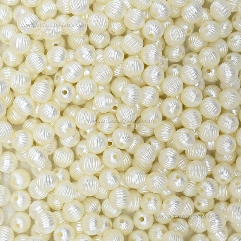 2 Hole Textured Round Pearlized Beads | Size : 8mm