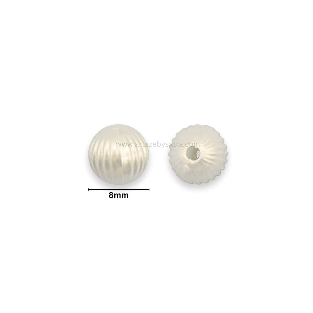 2 Hole Textured Round Pearlized Beads | Size : 8mm