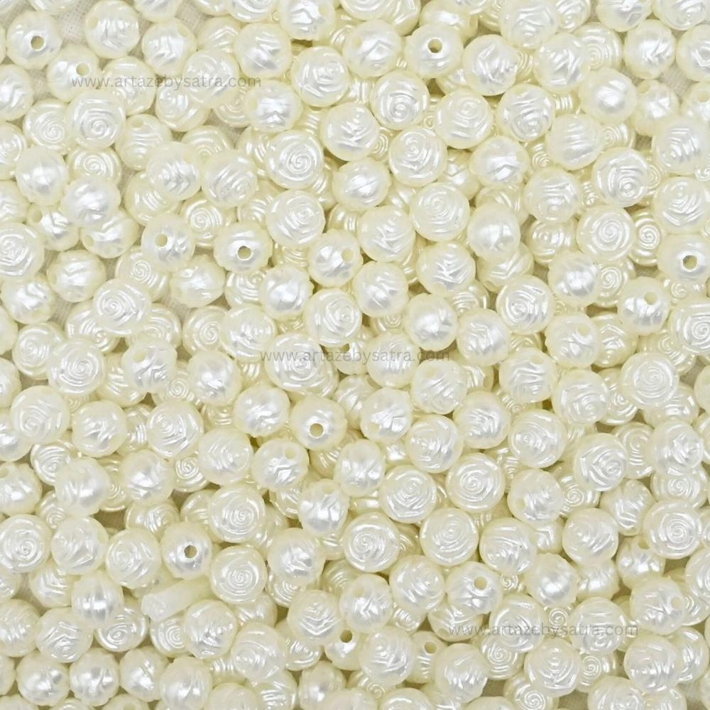 2 Hole Rose Flower Pearlized Beads | Size : 8mm