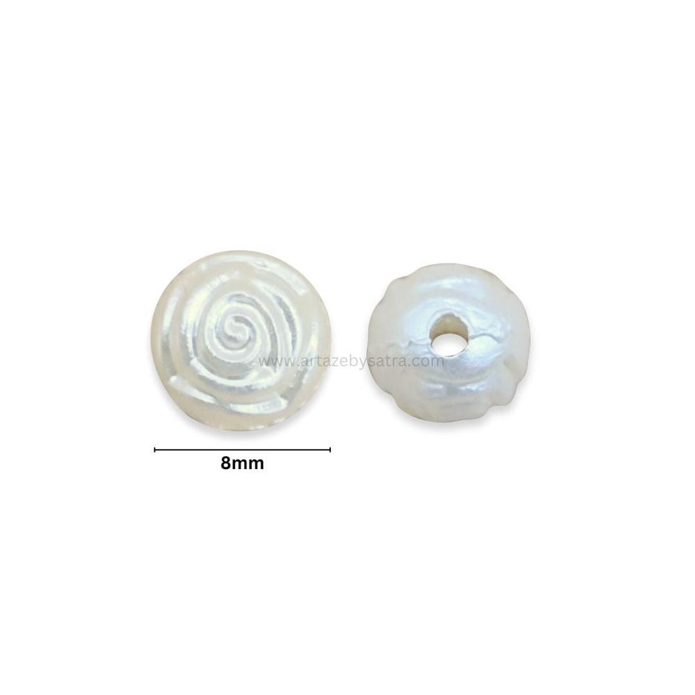 2 Hole Rose Flower Pearlized Beads | Size : 8mm