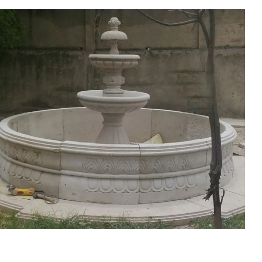 2 Tier Carving Marble Fountain - Color: White