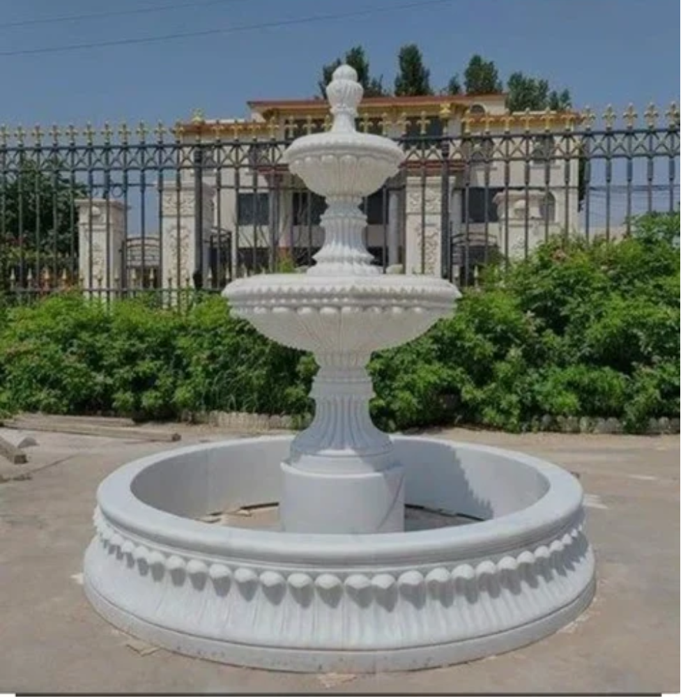 2 Tier Carving Marble Fountain - Color: White